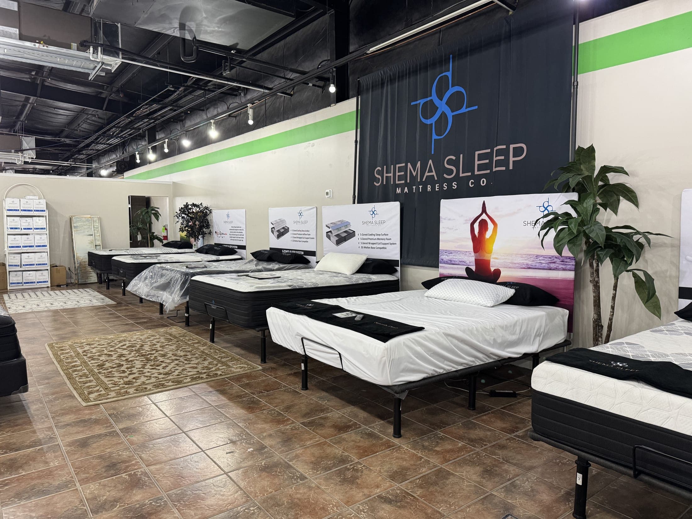 Rows of mattresses on display in the sleep gallery